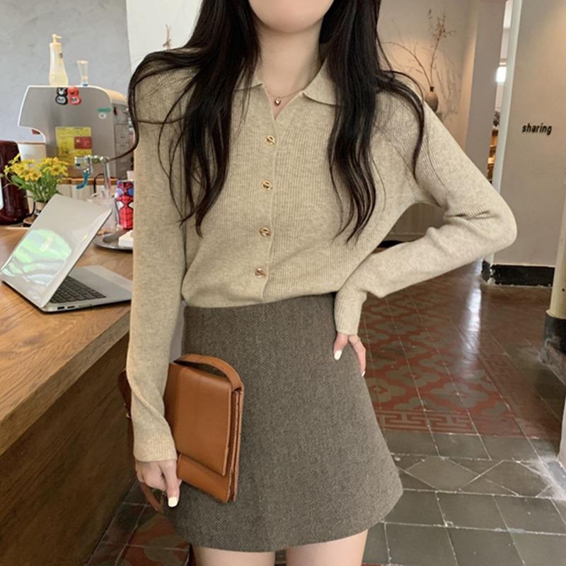 Simple temperament Polo neck knitted cardigan bottoming top women's autumn and winter design sense inner sweater