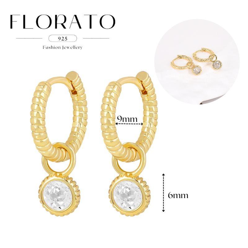 WOMEN 925 Silver Needle Water Drop Geometric Zircon White Zircon Crystal Flowers Pendant Hoop Earrings Fashion Wedding Jewelry