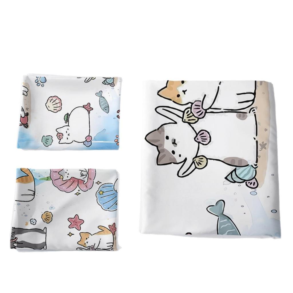Cartoon Cat Duvet Cover Set Full Size Cute Cat Bedding Sets For Kids Girls Blue Watercolor Cat Comforter Covers Set All Season