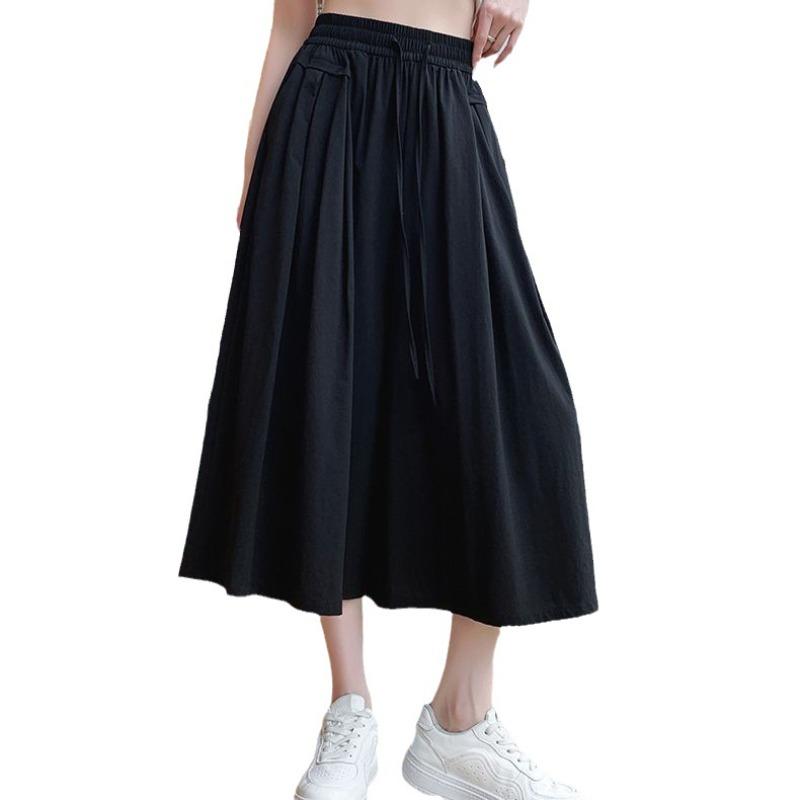 Ice silk cool wide-leg culottes women's summer small high waist large size casual half-body Yamamoto trousers skirt