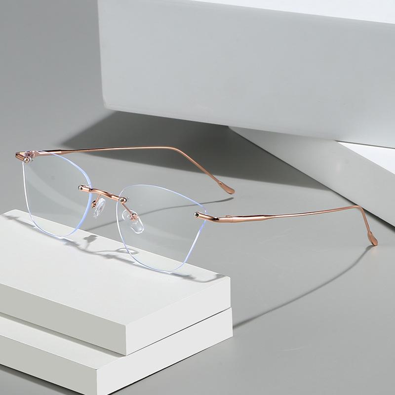 New Metal Fashion Frameless Cut Edge Myopic Glasses Ultra Light Comfortable Versatile Anti-Blue Light Eyeglasses 0 To -4.0