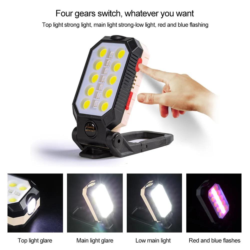 LED COB Work Light Portable Rechargeable Flashlight Magnetic Waterproof Camping Lantern Magnet Design with Power Display