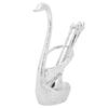 Zinc Alloy Swan‑Shaped Bracket Fruit Dessert Spoons Set Kitchen Tableware Wedding Supplies(Silver 6 Spoons )