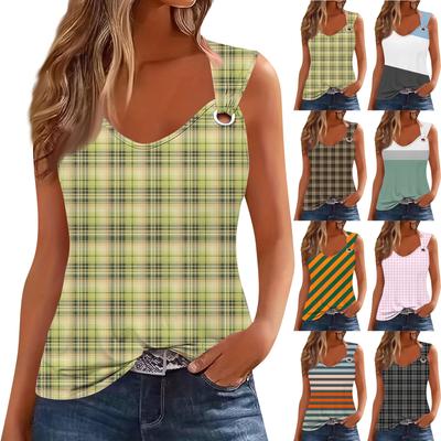 Womens Tank Top V Neck Basic Printed Casual Flowy Sleeveless Deep Side Cut Tops For Women