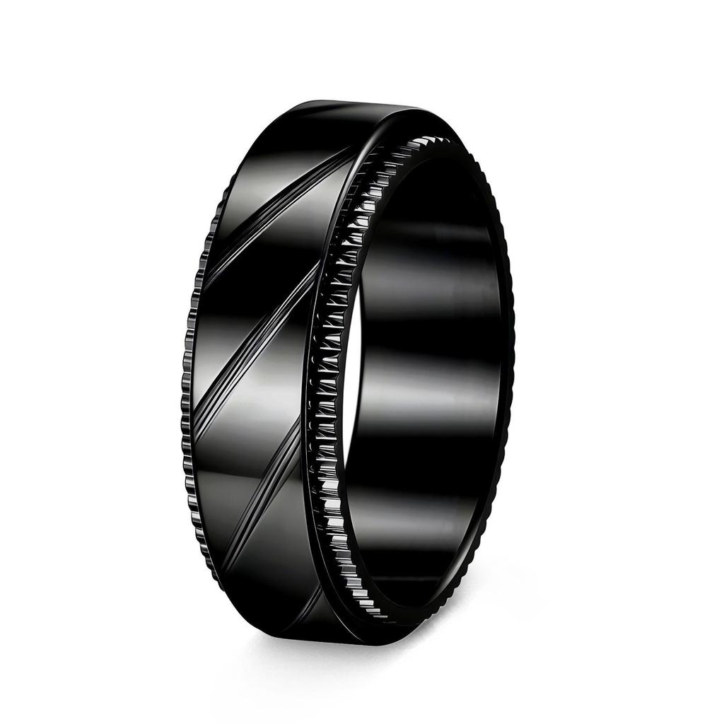 8mm Titanium Steel Punk Rotatable Decompression Ring with Woven Mesh and 18K Vacuum Plating