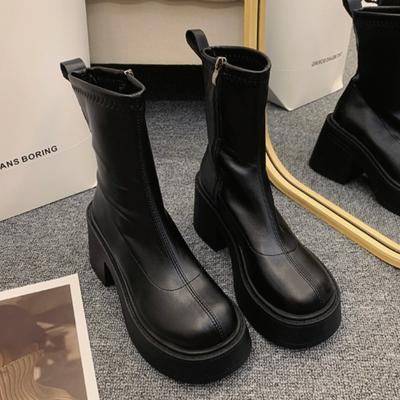 Platform High Heels Women Ankle Boots Chunky Leather Shoes 2024 Trend Casual Goth Party Pumps Shoes Fashion Chelsea Botas Mujer