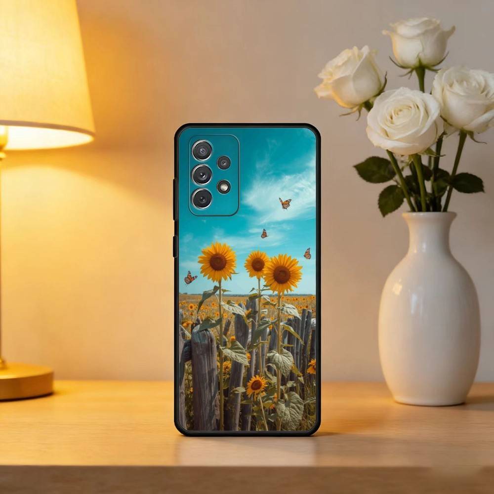 Beautiful Yellow Sunflower Soft Silicone Black Cover Phone Case For Samsung Galaxy A73,A72,A71,A70,A53,A52,A51