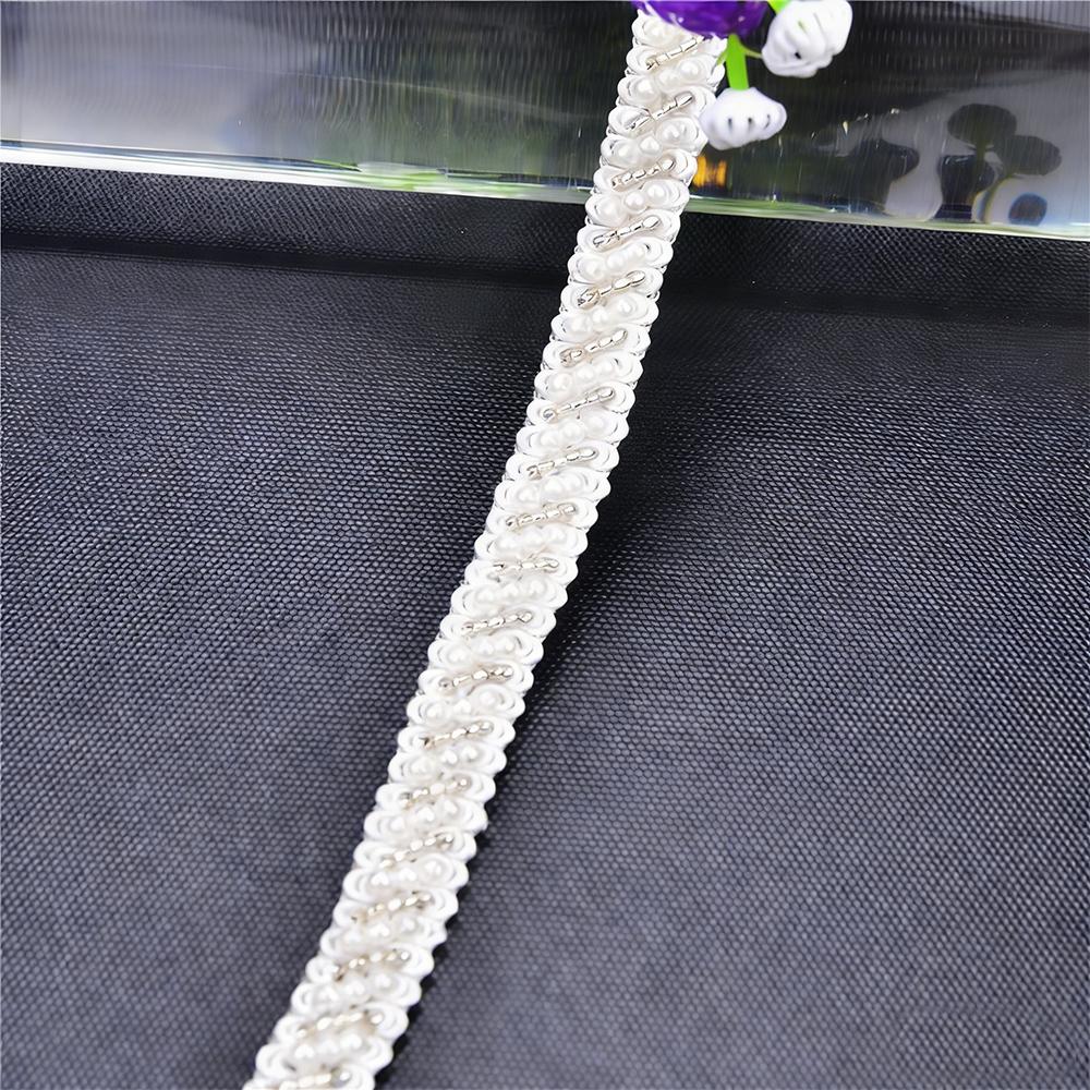 Beaded Pearl Lace Trim Soft Tulle Ribbon Handmade Beading Exquisite Lace Trim For Curtains Sleeve Decoration Bags