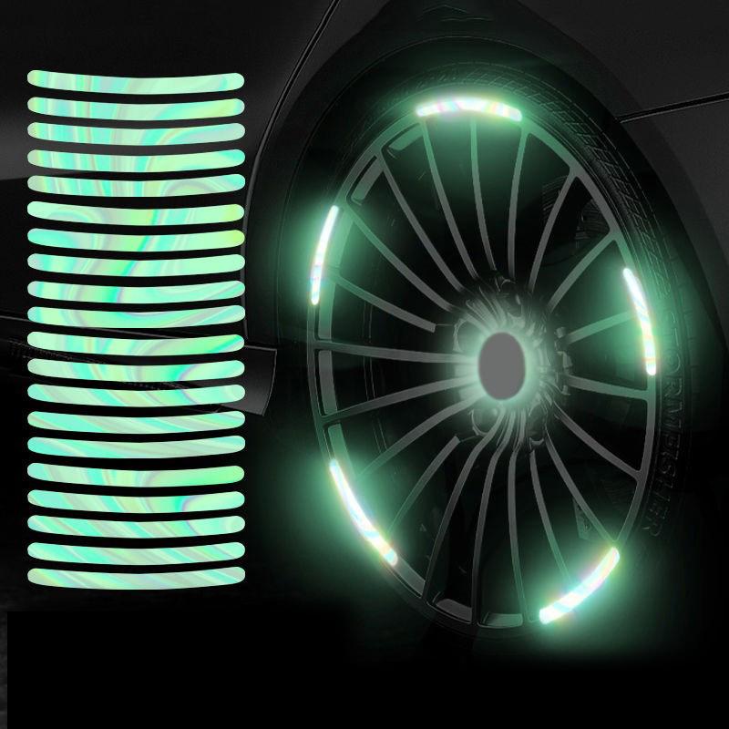 20Pcs Auto Motorcycle Bicycle Car Wheel Hub Reflective Sticker Luminous Stripes Tire Rim Reflective Sticker Night Safety Tape