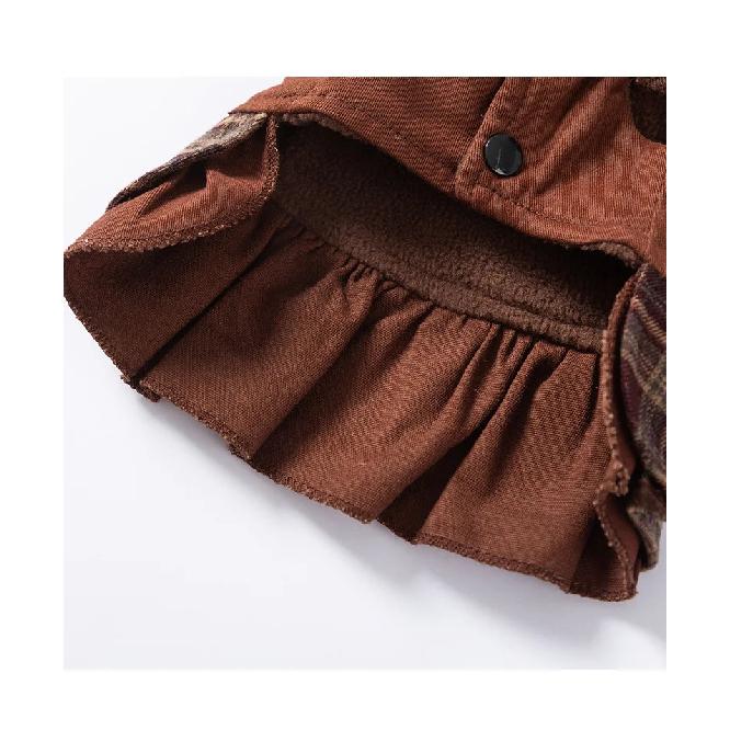 Pet Brown Plaid Dress  Autumn Winter Hoodie Cat Teddy Jacket Dog Dresses Puppy Clothes Draw Comfortable Warm Pet Bow Skirt