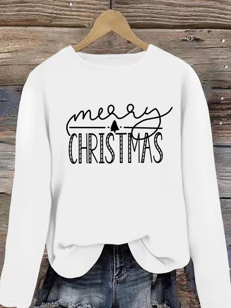 (Asian Size) Clothing T Shirt Graphic Tee Women faith peace Merry Christmas new year Print Casual Fashion Top o-neck Long Sleeve T-shirts