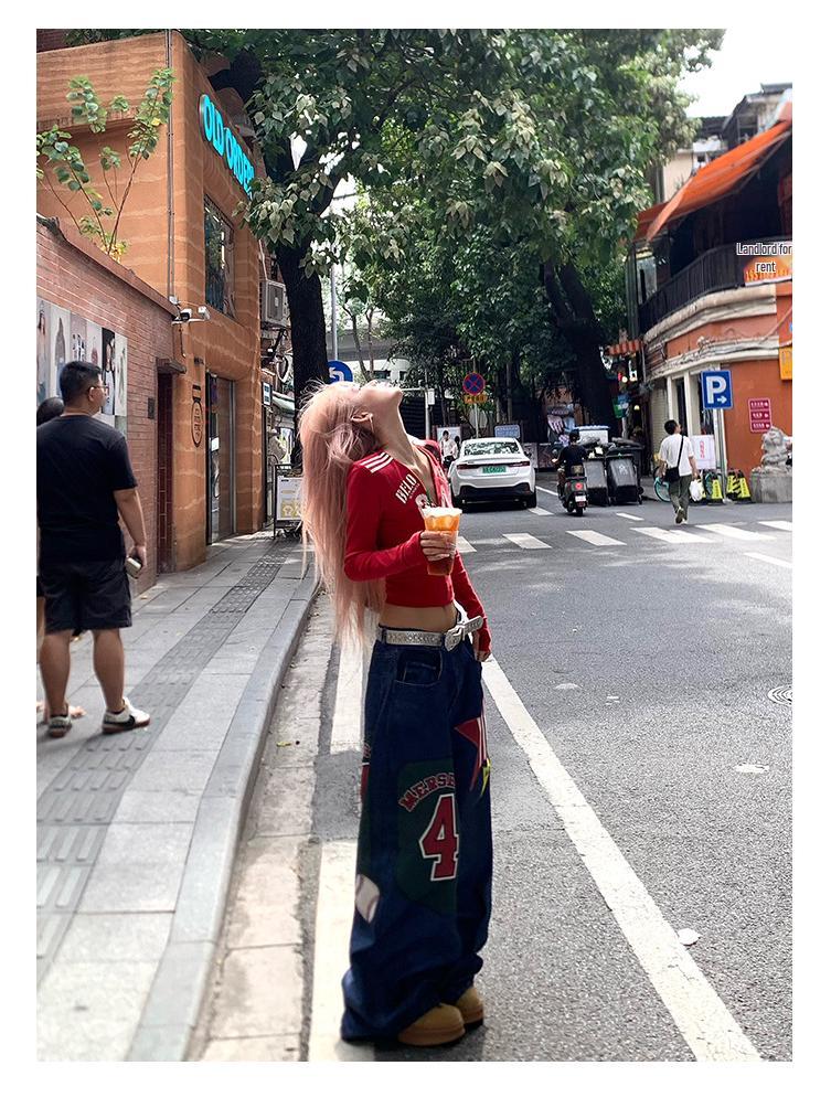 Unisex Retro Wide-Leg Star Patchwork Jeans