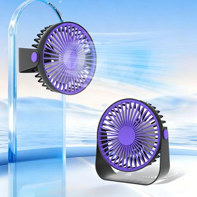 Yousheng USB Desk Fan 5 Gears Wind Speed Portable Table Fan with 3 Color LED Lights Rechargeable Quiet Small Fan for Home Office Bedroom