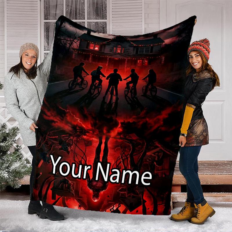 Custom Name Stranger Things Theme Printed Blanket - Perfect for Couch, Bed, Travel & Outdoor Use | Machine Washable, Cozy & Durable.