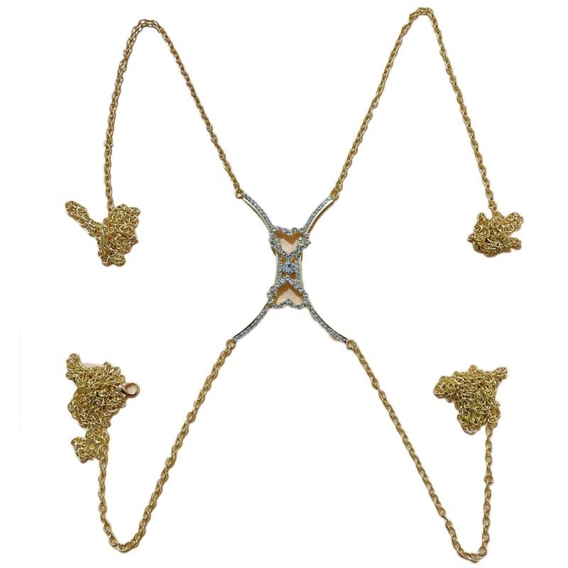 Цепочка на бюст Стразы Украшения на тело Для женщин Сексуальный бюстгальтер Роскошное Сердце Кристалл Цепочка на грудь Цепочка на тело Ожерелье Украшение 1 золотой