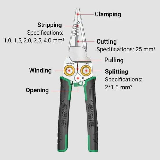 8-in-1 Wire Stripper with Voltage Tester Ergonomic Handle Compact Portable Multi-function Electric