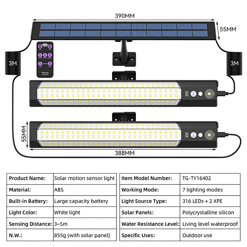 316/158 LED Solar Motion Sensor Light Outdoor Waterproof Solar Powered Security Wall Light for Garden Fence Yard Camping