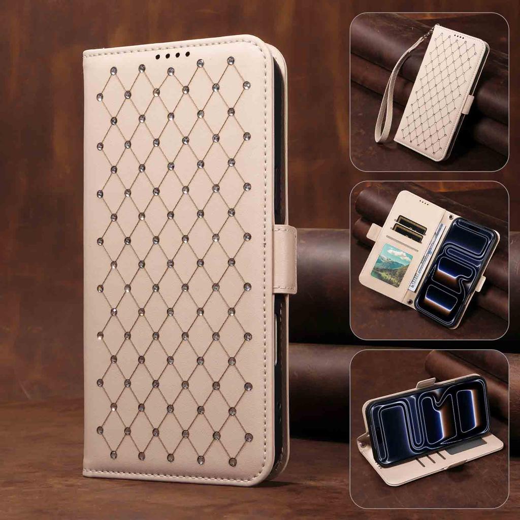 Applicable To Samsung S26 Leather Case A56 Xiaoxiangfeng Diamond-encrusted Card Wallet Oblique Span Protective Case A55 Gypsy Portable