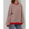 Loose Striped Long Sleeved Round Neck Women's T-shirt