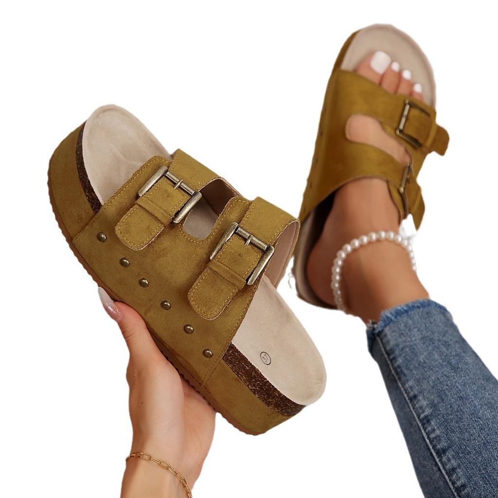 Fashion Spring/Summer 2025 New Fashion Thick-soled Birken Riveted Flip-flops and Metal Buckle Beach Women's Shoes
