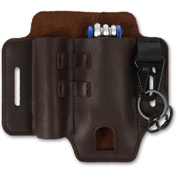 Multitool Sheath, Leather Tool Pouch with Belt Clip, EDC Pocket Organizer Holder, Belt Organizer Multitool Holster for Flashlight, Pen and Keys