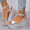 Ankle Strap Chunky Platform Sandals for Women 2025 Summer Thick Bottom Wedge Sandals Woman Fashion Silver High Heel Sandalias