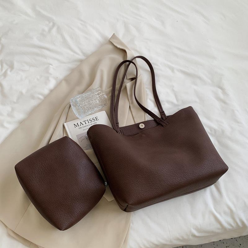 Litchi Pattern Soft Leather Tote Bag For Women Casual Large Capacity Shoulder Bag With Short Handles For Work And Daily Use