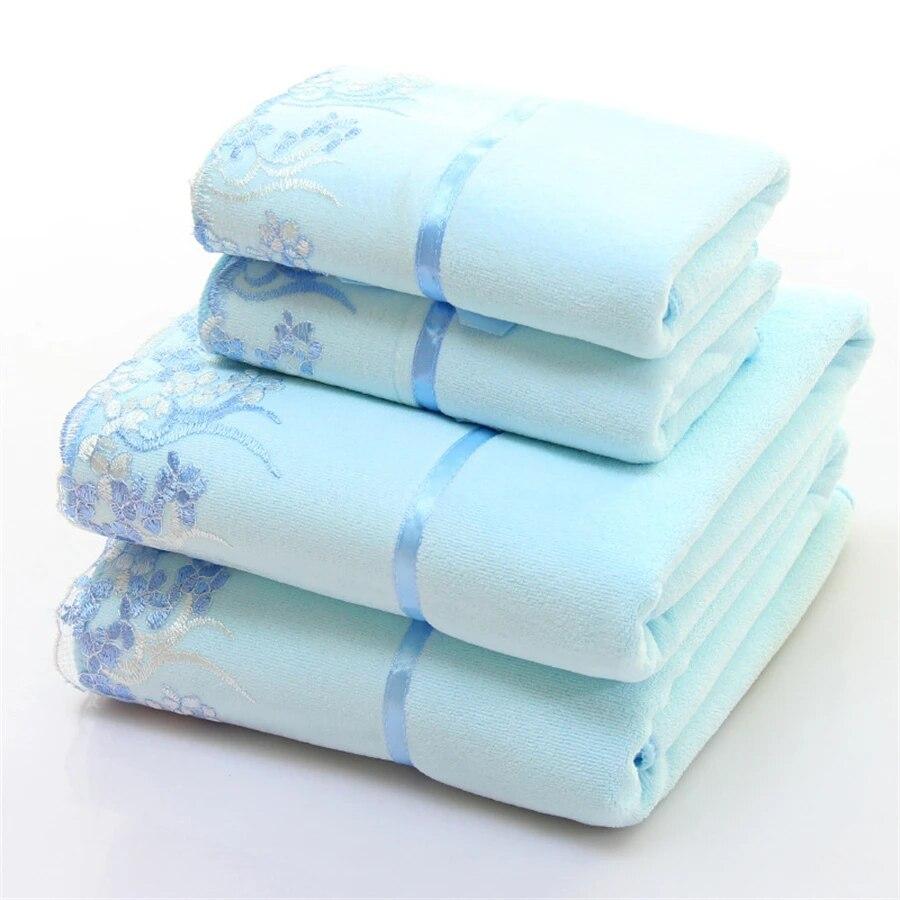 4 Pieces/set of Towel Bath Towel Set Microfiber Lace Embroidery Soft and Absorbent Adult Men and Women