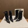 French Retro Pointed Belt Buckle Thin Heel Medium Boots Women's 2025 Autumn and Winter New Temperament Versatile High Heel Trouser Boots