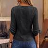 Damen V-Ausschnitt Knopfleiste Strickoberteil Mittellange Ärmel Strukturmuster Dehnbarer Sitz Leichtes Pullover-Shirt für Freizeitkleidung