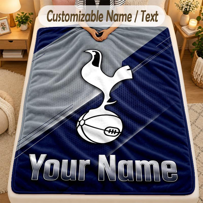 Flannel BlanketTottenham Hotspur FC Custom Name Text Personalized Soft Warm Throw Blanket Home Decor Gift