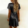 Lässiges, modisches, kurzärmeliges Metallic-Kleid in verschiedenen Farben mit Swingkragen