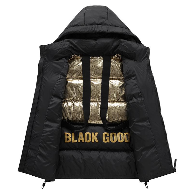 Men's and Women's Black Gold Thickened Down Jacket - Short Style for Autumn and Winter