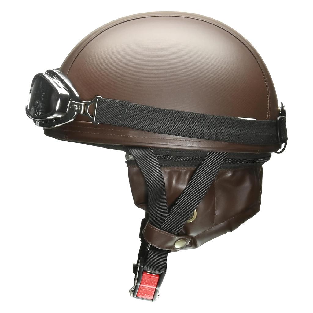 LEAD CROSS Half Leather Motorcycle One Size Fits Most Includes Vintage Goggles and Detachable Ear for Motorcycles up to 125cc CR-770 Helmet, Brown,