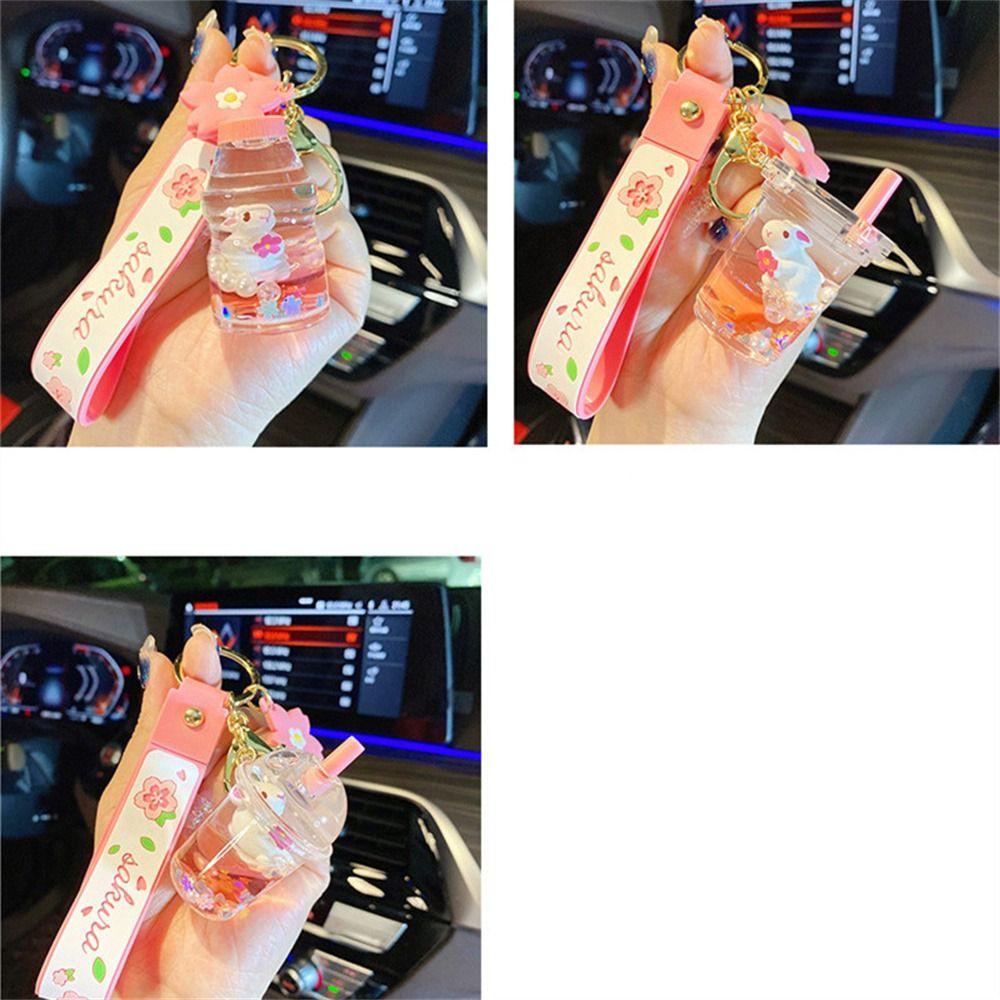 Drink Bottle Moving Liquid Rabbit Milk Tea Cup Keyring Liquid Keychain Key Ring Boba Keychain