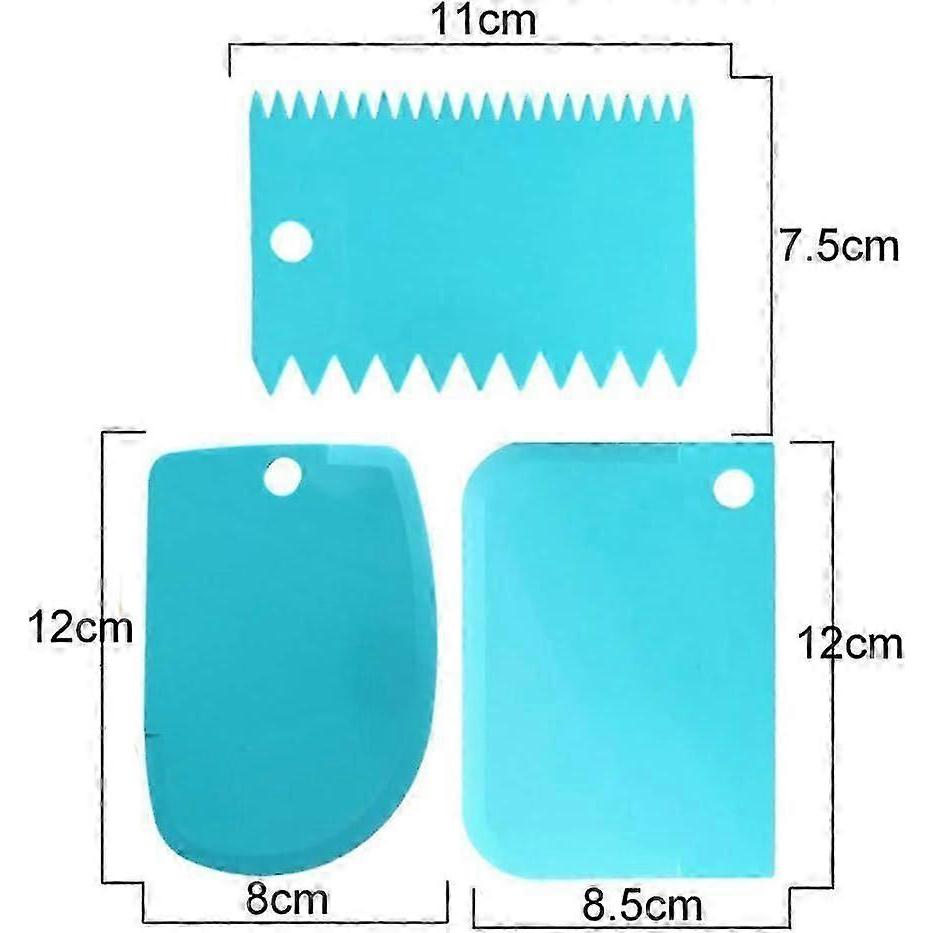 3 PCS Dough Scraper Bowl Scraper Cake Scraper Plastic Dough Cutter Serrated Edge Scraper Curved Edge Scraper Food Scraper for Bread Dough Cake, Blue