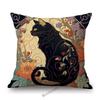 Black White Cat Nouveau Art Floral Background Mucha Style Retro Cotton Linen Sofa Throw Pillow Case Home Decor Cushion Cover