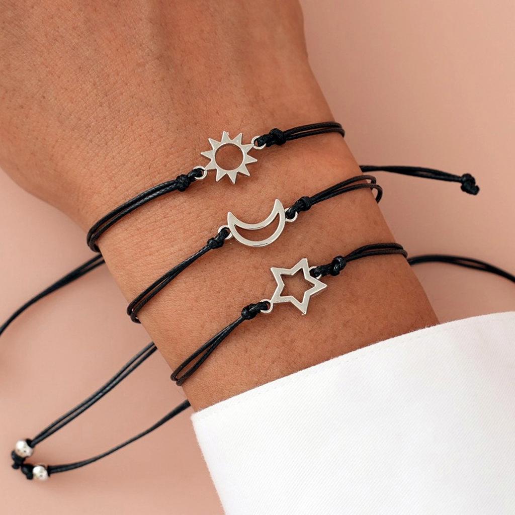 3pcs Star Moon Sun Friendship Bracelets Fashion Matching Bracelets Woven Rope Sister Bracelets for Women Teen Girls