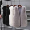 Dammode Imitationspäls Väst V-ringad Ärmlös Öppen Framsida Plyschtextur Enfärgad Väst Vinter Förtjockad Västkappa