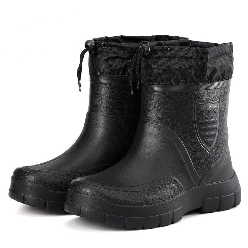 Versatile Men's Rain Boots Waterproof Outdoor Lightweight Shoe Velvet Fashion Short Boot Casual Comfort Male Water Shoes
