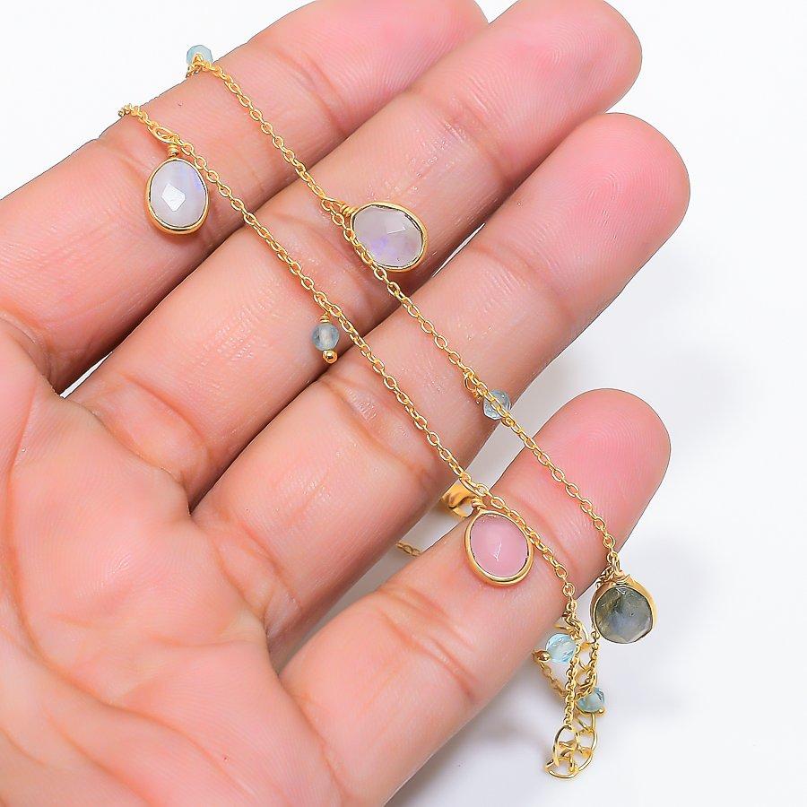 Pink Chalcedony, Quartz Gemstone 925 Sterling Silver Jewelry Necklace 20" GK-7575