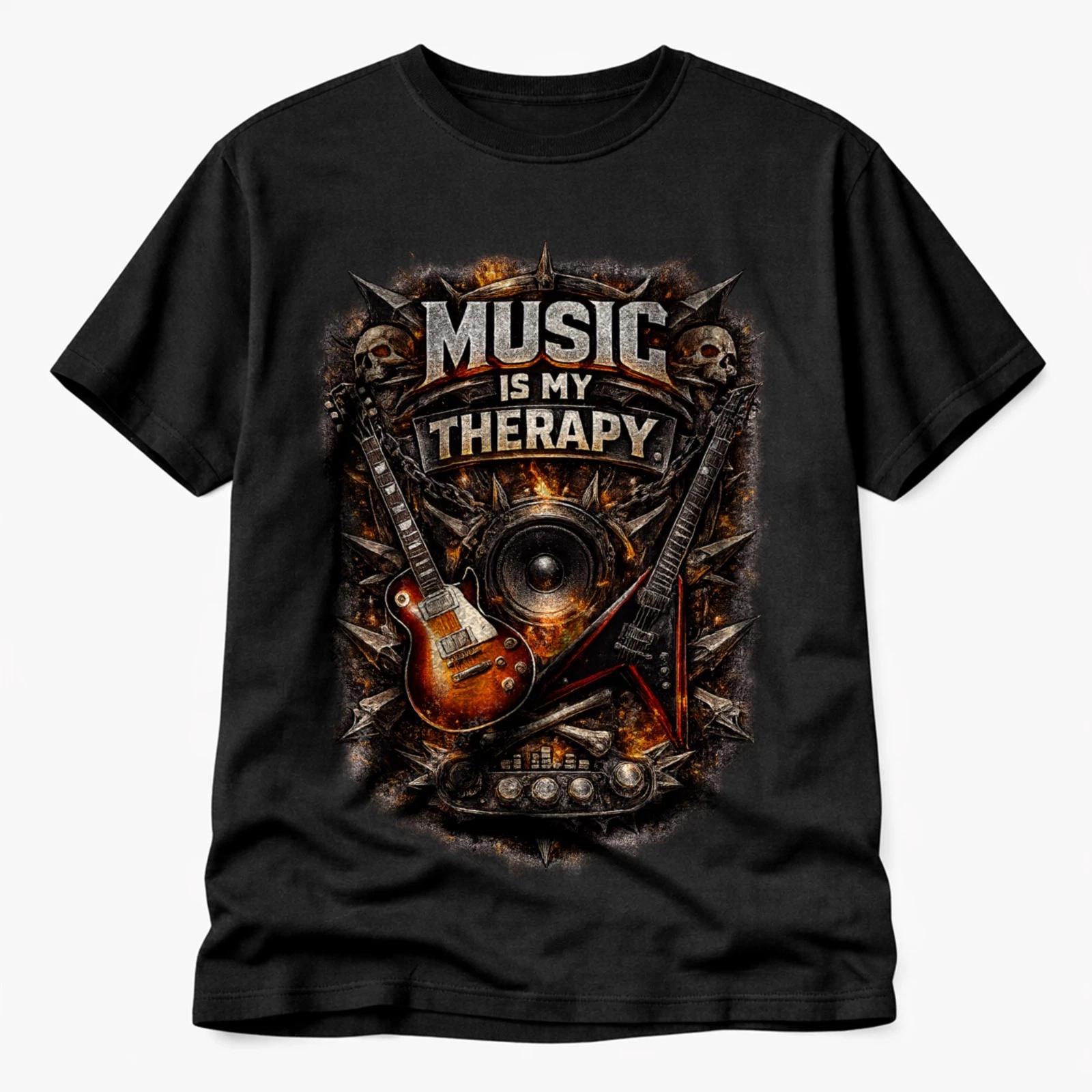 Music Is My Therapy T Shirt Rock Guitar Metal Musician Unisex Tee S