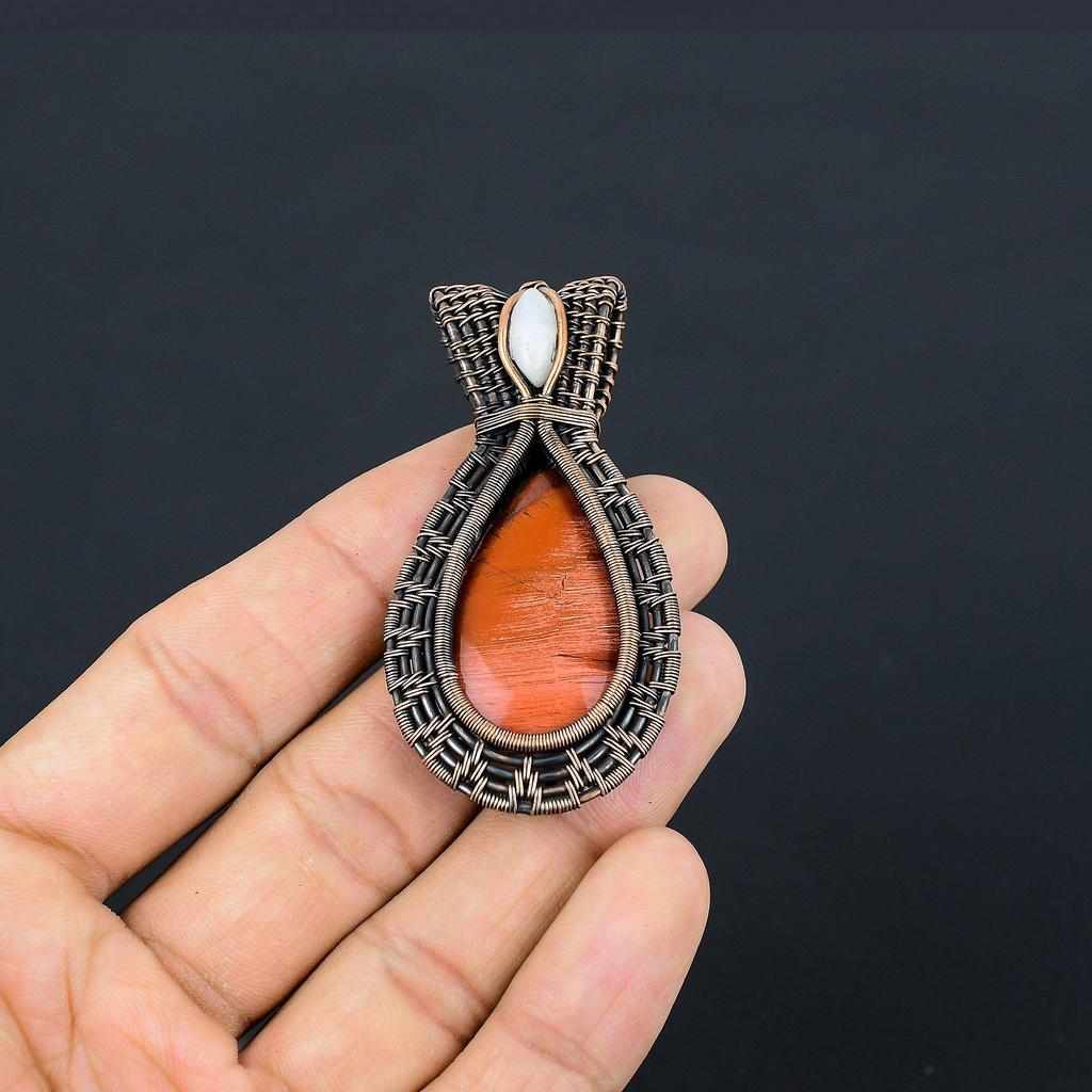 Red Snake Skin Pendant Gemstone Handmade Jewelry, 999 Copper Wire Wrapped Pendant, Gift For Wife Jewelry