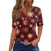 Women's T Shirt Christmas Print Button Short Sleeve Daily Weekend Fashion Basic V- Neck Regular Top