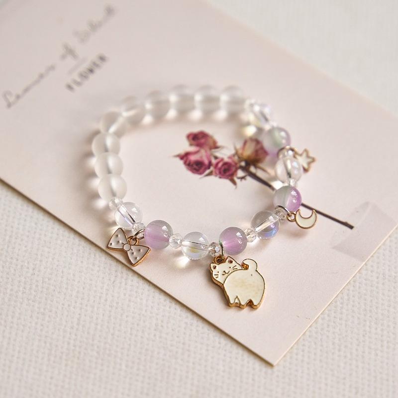 Year Sweet Cute Cat Crystal Beaded Bracelet Girls, Girlfriend Student Bracelet Wholesale