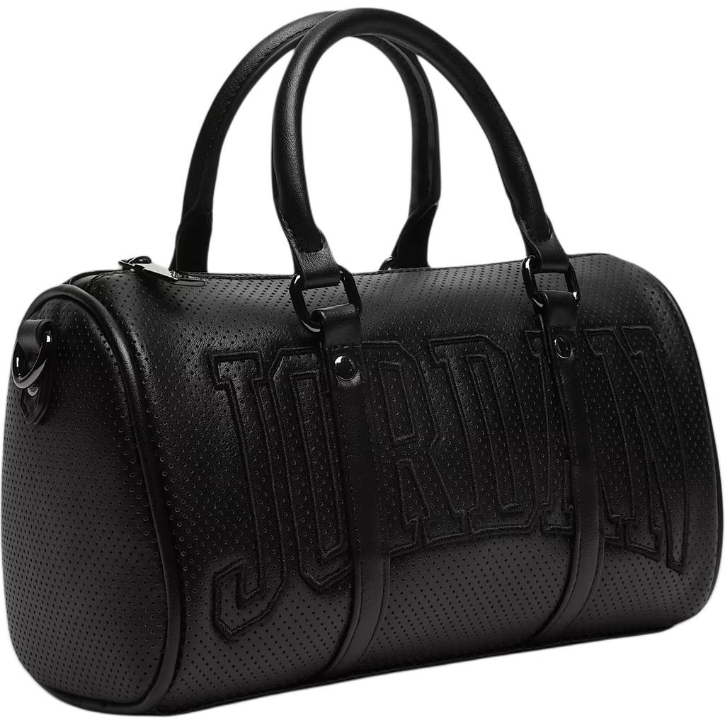 Jordan 3L perforierte Reisetasche mit besticktem Logo Verstellbarer abnehmbarer Schultergurt Synthetikleder Unisex Reisetasche Schwarz IR8411-010