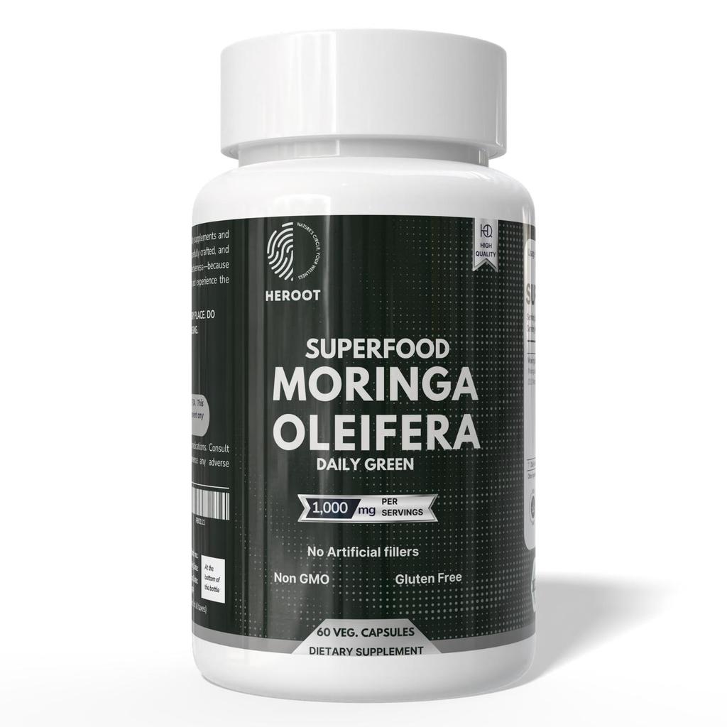 Heroot Moringa Oleifera Blattkapseln 1000mg | Pflanzenpulver | 60 Kapseln