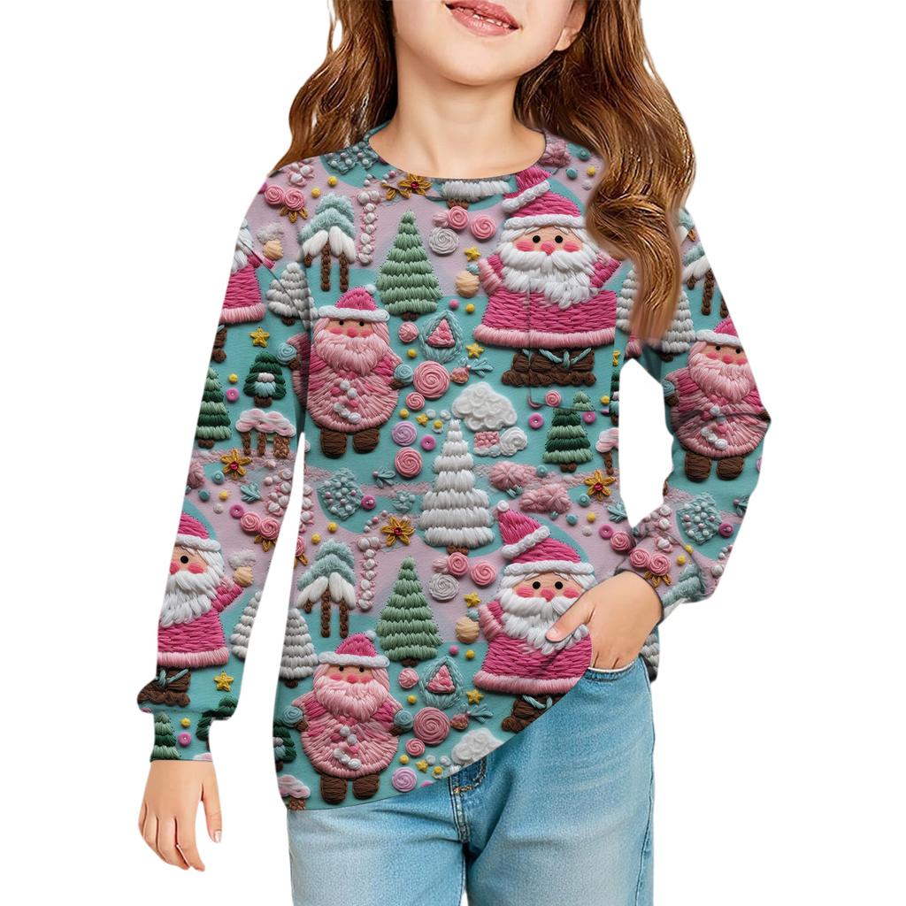 Girls' Long Sleeve Blouse - Round Neck Soft Waist Tunic