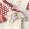 3Pairs/Set Kids Girls Socks Sweet Lace Bowknot Ruffle Socks Stripe Print  Socks Breathable Socks Autumn Spring