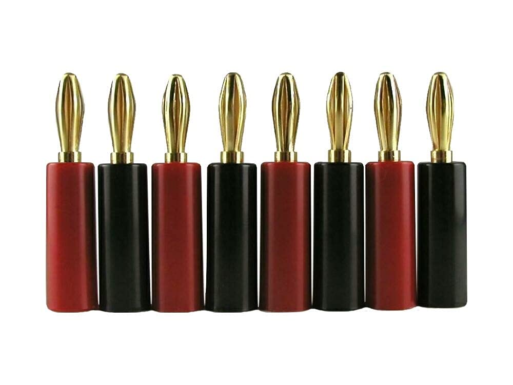 MG-MART Banana 24K Gold Red Set of 8 Plugs, Plated, Solderless, & Black,